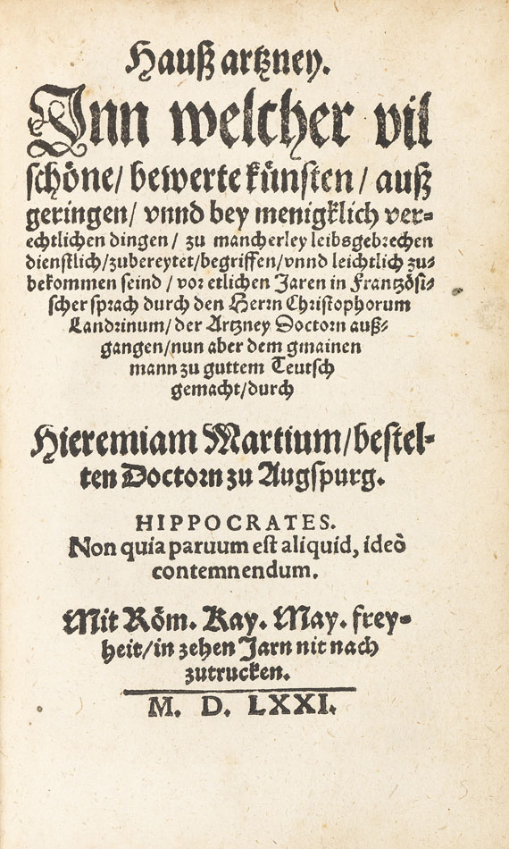 Philippus Theophrastus Paracelsus - Wunder-Arzney. Vorgebunden: Kunstbuch 1571. - Weitere Abbildung