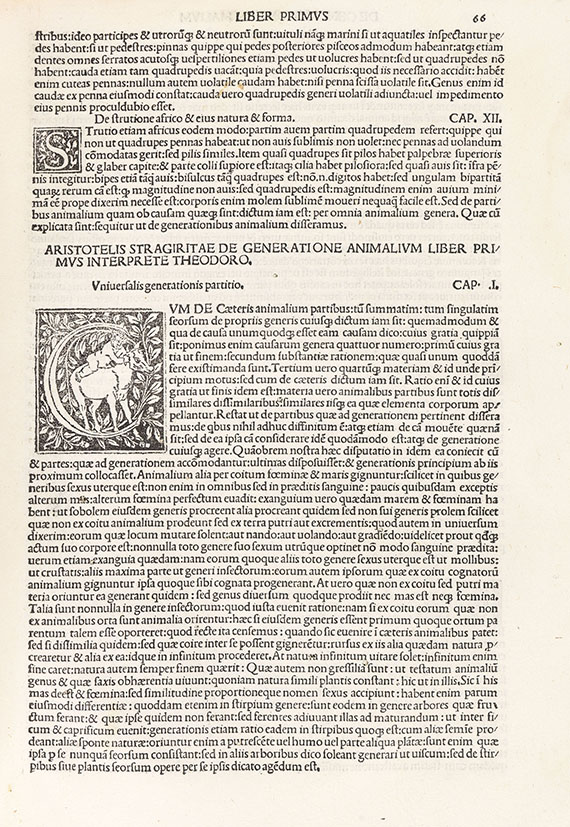  Aristoteles - De natura animalium. 1498. - Vorgebunden: Parva naturalia. - Weitere Abbildung