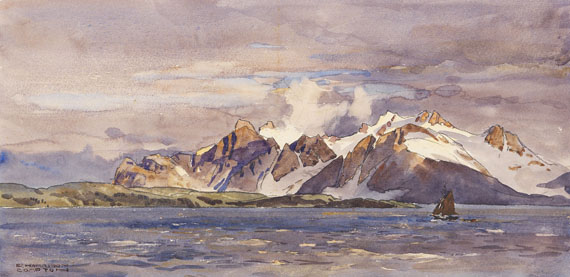 Edward Harrison Compton - 2 Bll.: Nordnorwegische Landschaften: Vogelfelsen auf der Insel Hjelms-Ö, Finnmark. Küste bei Arnøya - Weitere Abbildung