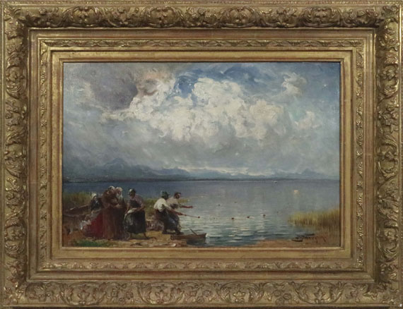 Joseph Wopfner - Fischer und Mönche am Ufer - Rahmenbild