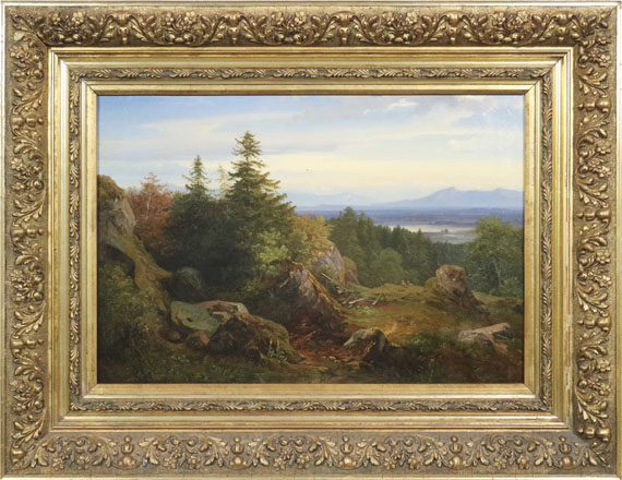 Eduard Schleich d. Ä. - Chiemseelandschaft mit Aussicht auf die bayrischen Alpen - Rahmenbild