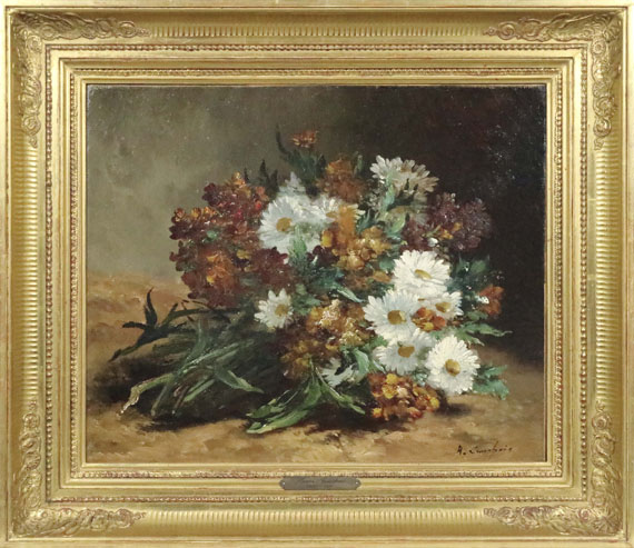 Eugène Henri Cauchois - Strauß mit Margeriten und Goldlack - Rahmenbild