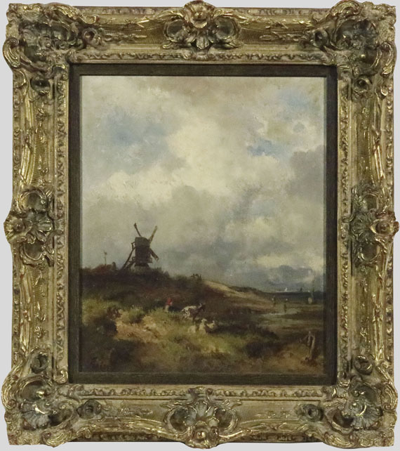 Adolf Heinrich Lier - Küstenlandschaft mit Windmühle - Rahmenbild