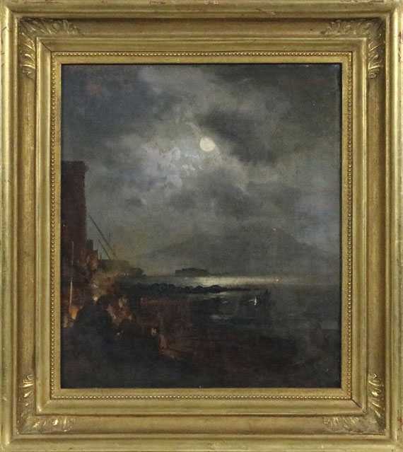 Oswald Achenbach - Fischer in der Bucht von Neapel bei Mondschein - Rahmenbild