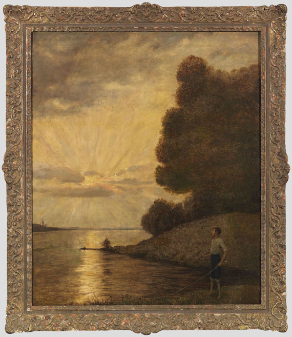 Hans Thoma - Sonnenuntergang am Oberrhein - Rahmenbild