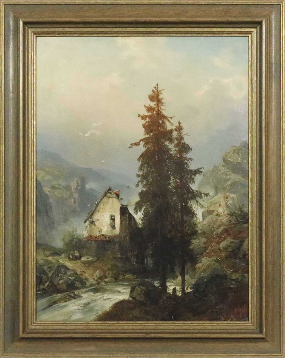 Carl Hilgers - Mühle im Gebirgstal - Rahmenbild