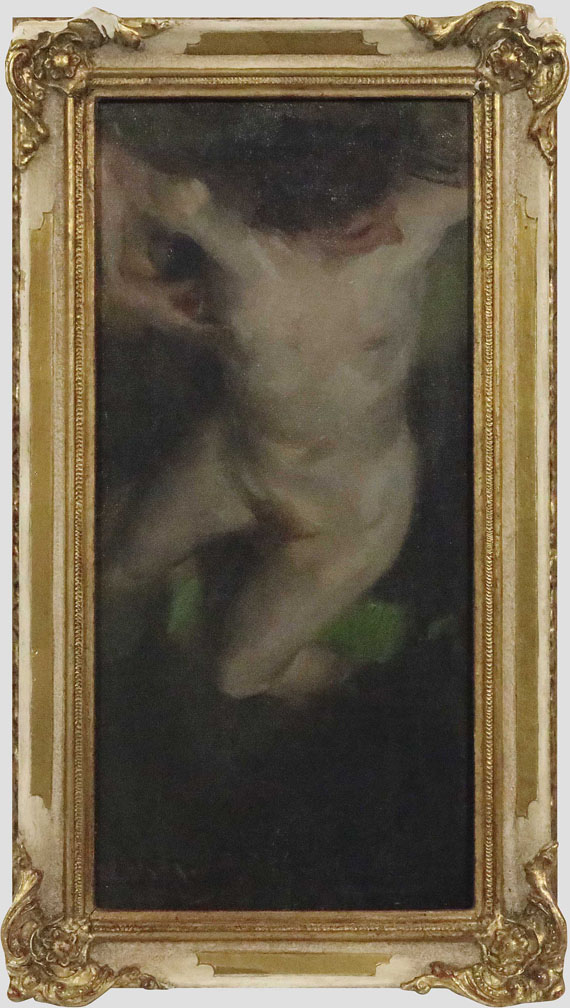 Carl von Marr - Liegender weiblicher Akt mit grünem Tuch - Rahmenbild