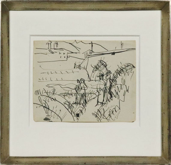 Ernst Ludwig Kirchner - Spaziergänger bei einer Brücke - Rahmenbild