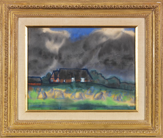 Emil Nolde - Bauernhof (Hof Hülltoft) in Nordfriesland mit Korndiemen - Rahmenbild