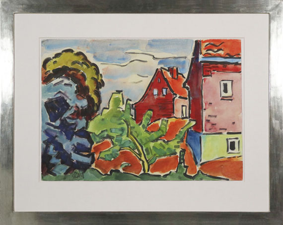 Karl Schmidt-Rottluff - Häuser hinter Bäumen - Rahmenbild