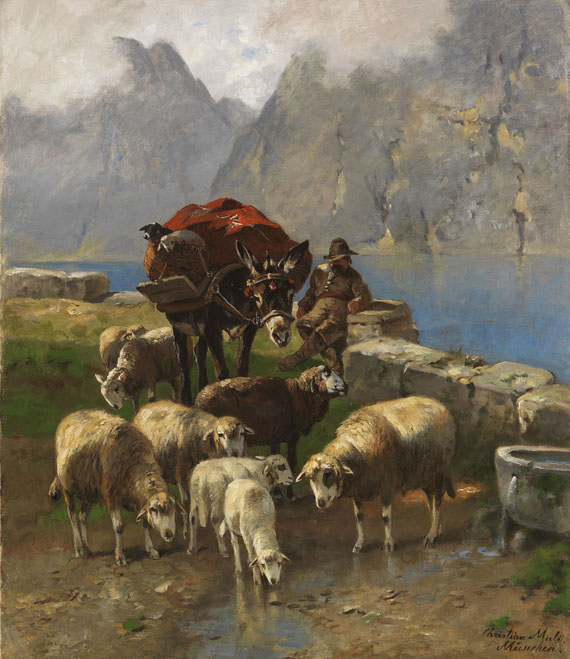 Christian Mali - Schafe und Hirte an einem Hochgebirgssee