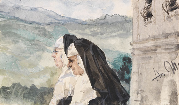 Adolph von Menzel - Zwei Nonnen im Klosterhof