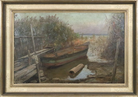 Karl Raupp - Fischerboot im Schilf - Rahmenbild