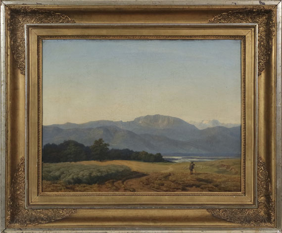 Johann Georg Haeselich - Voralpenlandschaft mit Hirte und Schafsherde - Rahmenbild