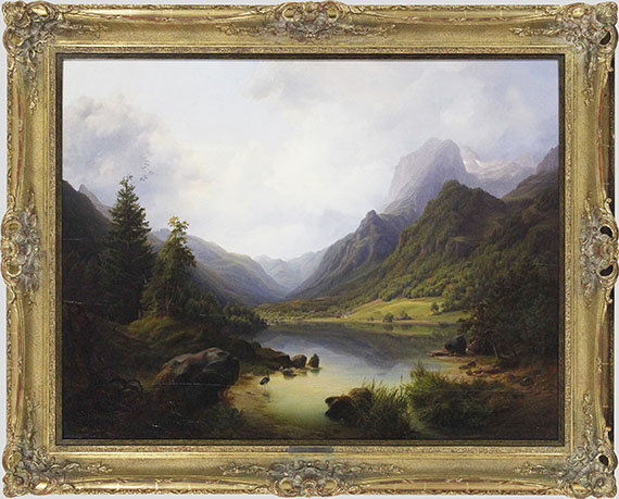 Anton Schiffer - Gebirgslandschaft mit stillem See - Rahmenbild