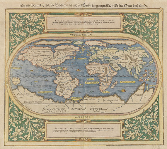 Weltkarte - 3 Bll. General Tafel ... Erdtrichs / Die newen Inseln / Typus Orbis (Münster).