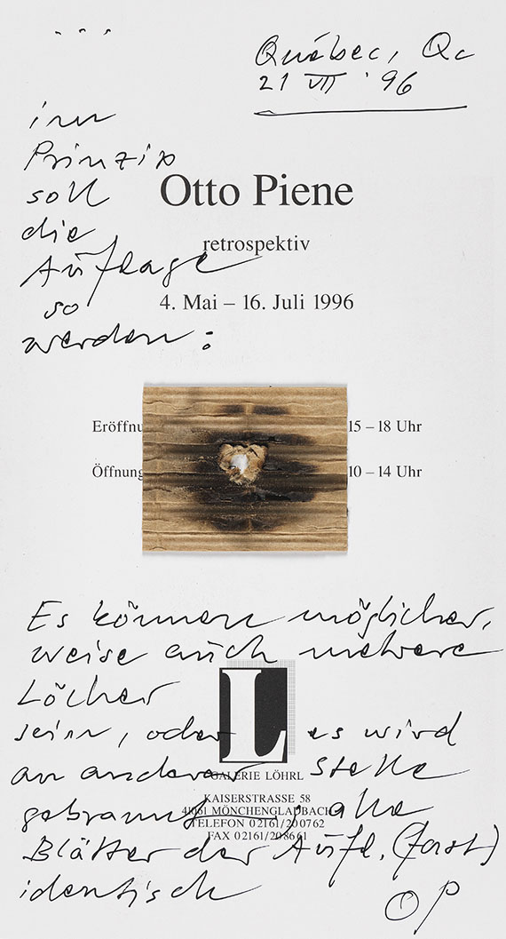 Otto Piene - Slg. Autographen, Zeichnungen, Prospekte etc., zus. 19 Tle. + eigh. Umschläge.