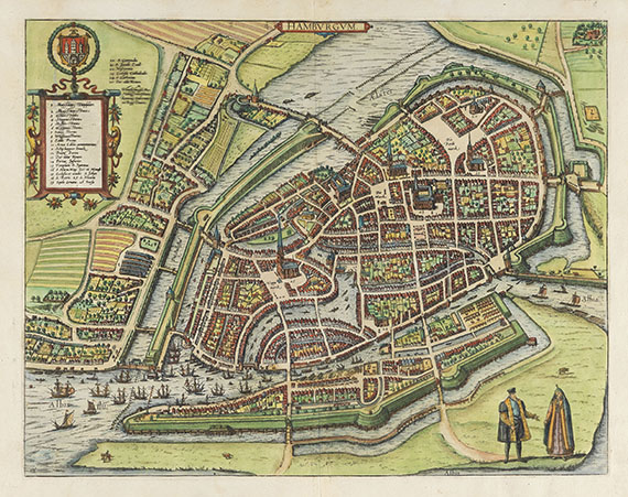  Hamburg - 6 Bll. Hamburgpläne und -ansichten (4 von Braun-Hogenberg, 2 von Seutter).