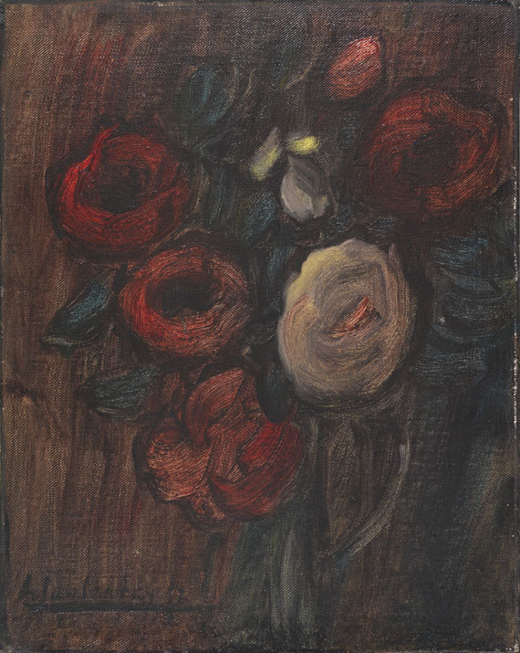 Alexej von Jawlensky - Grosses Stillleben: Grüner Krug mit Pfingstrosen (Dunkles Rosenbouquet)