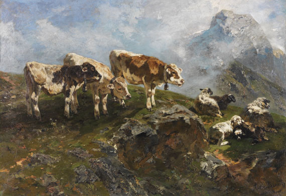 Anton Braith - Kälber und Schafe im Hochgebirge