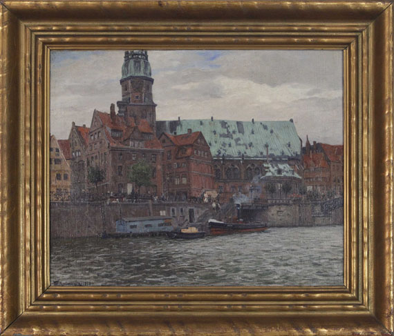 Friedrich Kallmorgen - Blick auf die St. Katharinenkirche in Hamburg - Rahmenbild