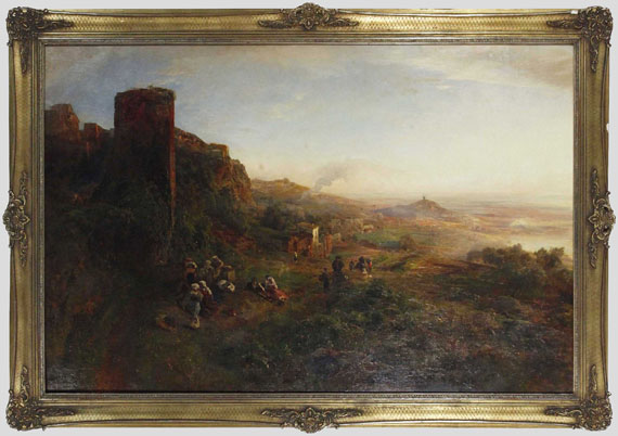 Oswald Achenbach - Abendstimmung in den Albaner Bergen - Rahmenbild