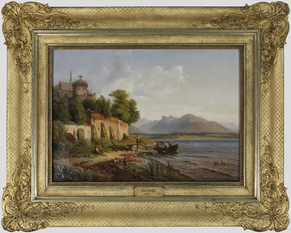 Louis Gurlitt - Oberitalienische Küstenlandschaft mit Figurenstaffage - Rahmenbild