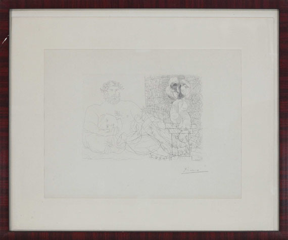 Pablo Picasso - Sculpteur et son modèle avec un buste sur une colonne - Rahmenbild