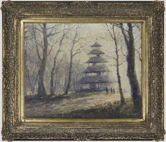 Otto Pippel - Morgenlicht am Chinesischen Turm in München - Rahmenbild