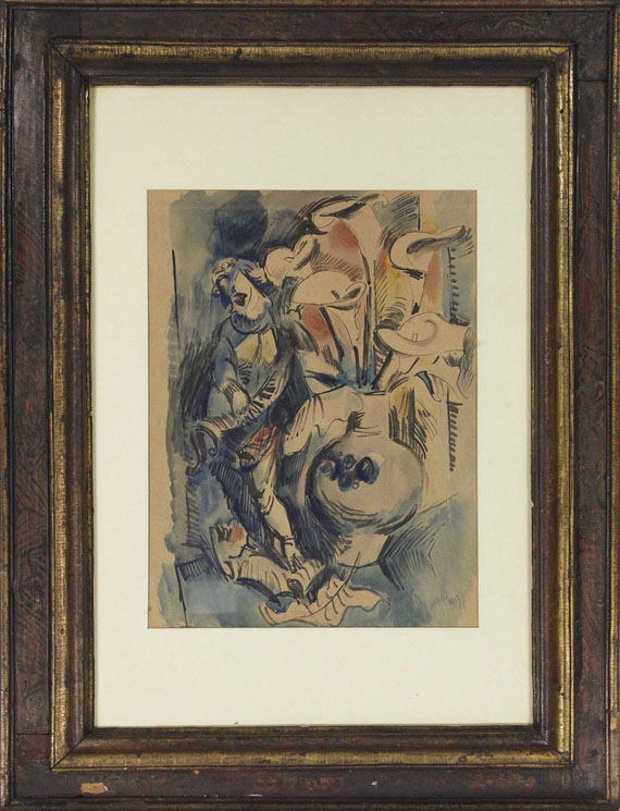 Hermann Max Pechstein - Blumenstillleben mit Puto und Calla - Rahmenbild