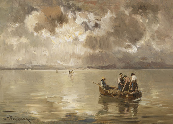 Joseph Wopfner - Aufziehendes Gewitter über dem Chiemsee