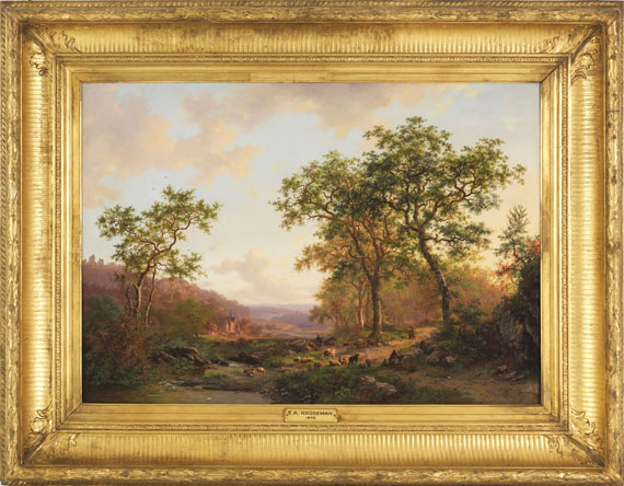 Frederik Marinus Kruseman - Weite Landschaft im Abendlicht - Rahmenbild