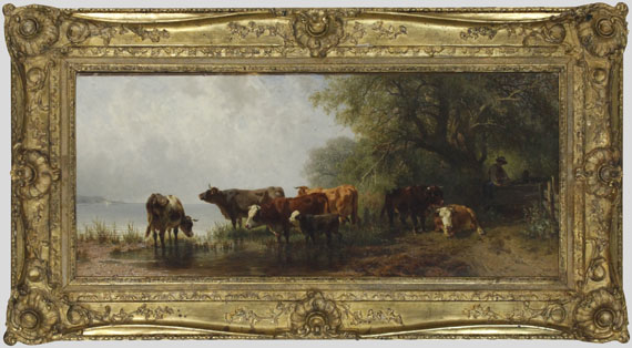 Friedrich Voltz - Kühe an einem See - Rahmenbild