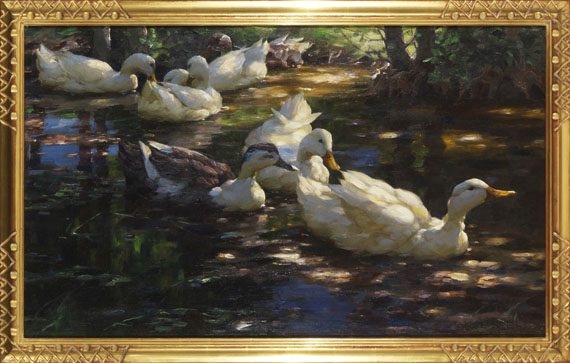 Alexander Koester - Sieben Enten im schattigen Waldteich - Rahmenbild