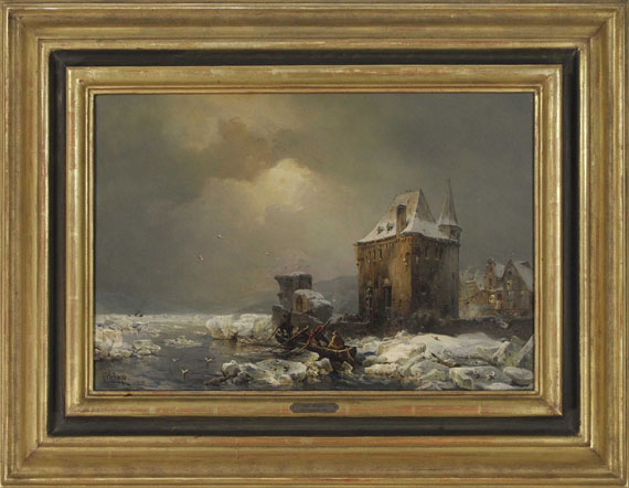 Carl Hilgers - Eisfischer am Wasserschloss - Rahmenbild