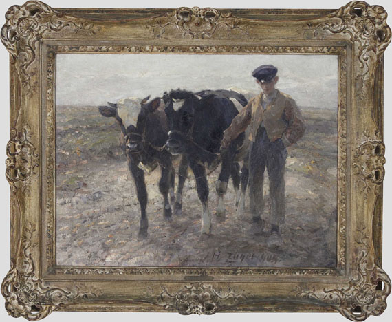 Heinrich von Zügel - Hirte mit Jungrindern auf der Heide - Rahmenbild