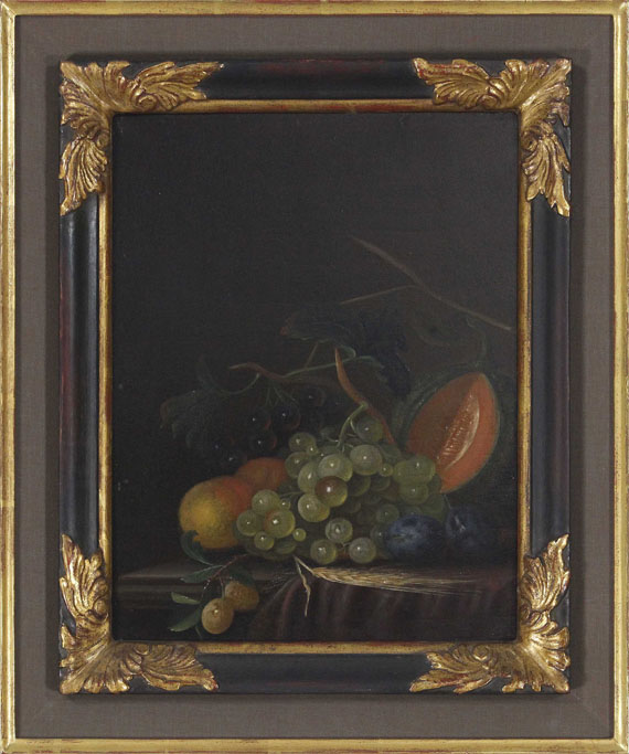 Johann Daniel Bager - Stillleben mit Trauben, Pfirsichen, Zwetschgen und Melone - Rahmenbild