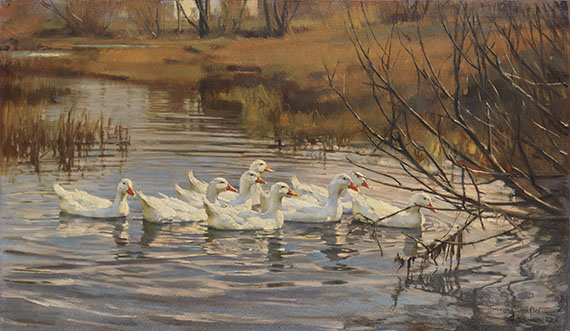 Franz Gräßel - Weiße Enten im Wasser