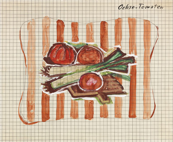 Otto Dix - Lauch und Tomaten / Ochse (Entwurfszeichnungen) - Weitere Abbildung