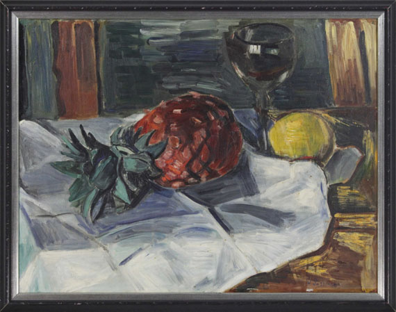Hans Purrmann - Stillleben mit Ananas, Zitrone und Weinglas - Rahmenbild