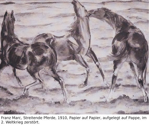 Franz Marc - Zwei Pferde. Verso: Zwei stehende Mädchenakte mit grünem Stein - Weitere Abbildung