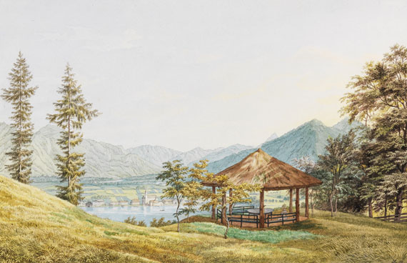 Heinrich Adam - Ansicht vom Tegernsee mit dem großen Paraplui