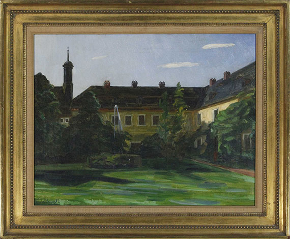 Wilhelm Trübner - Hof im Stift Neuburg mit Springbrunnen II - Rahmenbild