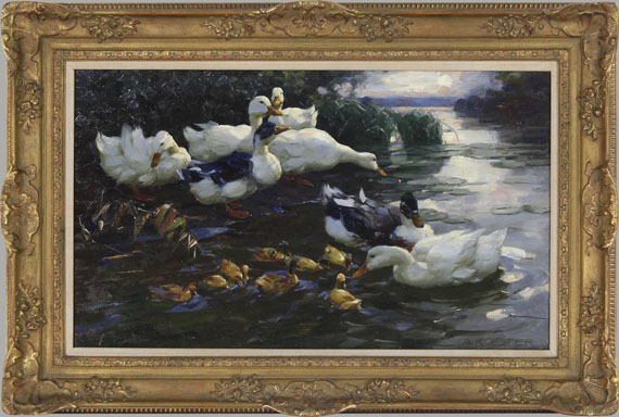 Alexander Koester - Enten mit Küken im Wasser - Rahmenbild