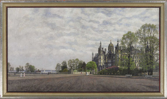 Carl Malchin - Blick auf Schloss Schwerin - Rahmenbild