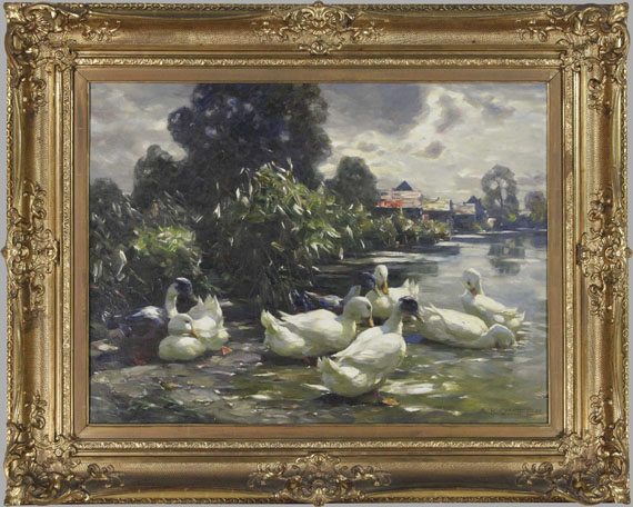 Alexander Koester - Acht Enten am Wasser - Rahmenbild