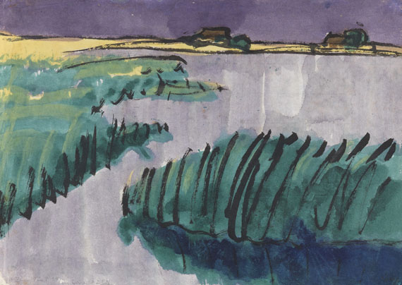 Emil Nolde - Marschlandschaft (Schilf am See, zwei Bauernhöfe)