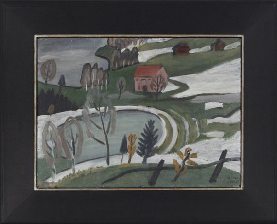 Gabriele Münter - See und Weiher (mit rosa Haus) bei Tauwetter - Rahmenbild