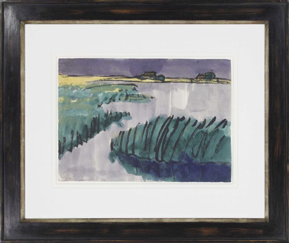 Emil Nolde - Marschlandschaft (Schilf am See, zwei Bauernhöfe) - Rahmenbild