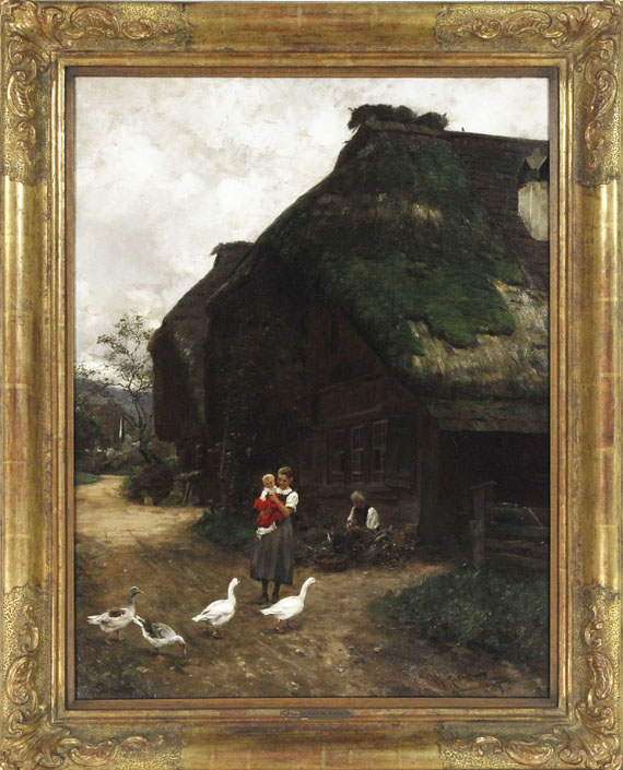 Wilhelm Hasemann - In der Dorfgasse - Rahmenbild